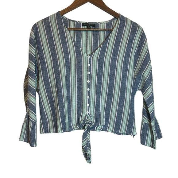 For Cynthia Women Crop Top PL Colorful Striped Tie Front Coastal Beachy Summer - Picture 1 of 9